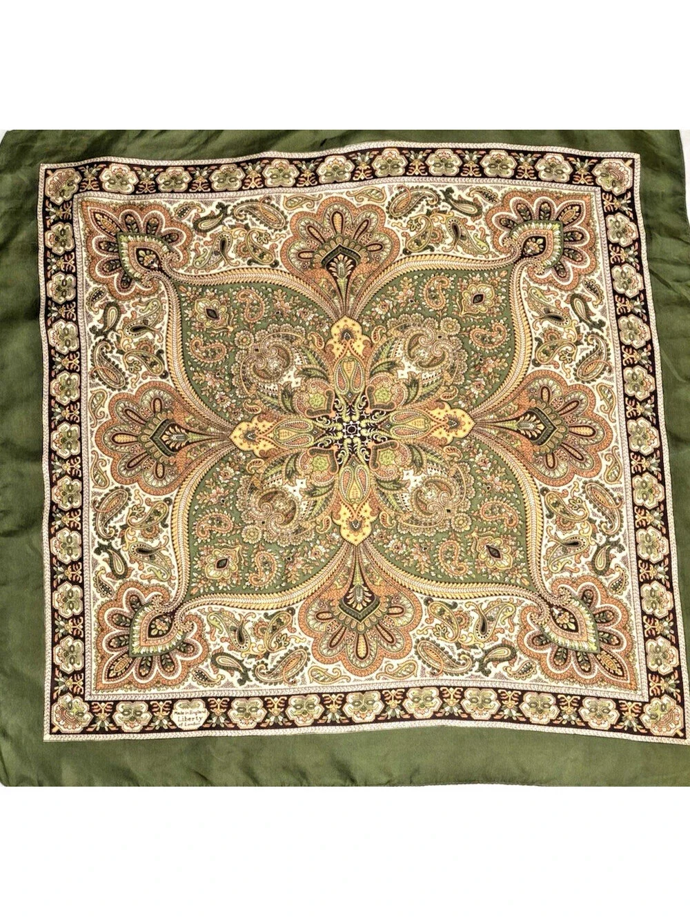 Vintage 1970's Liberty of London Silk Scarf Green Paisley 23